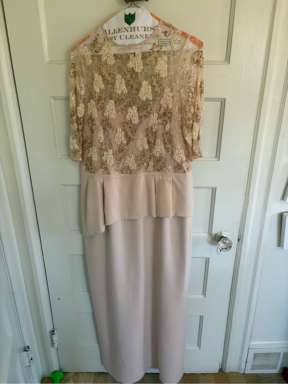 Teri Jon  Elegant Lace-Overlay Maxi Dress in Blush
